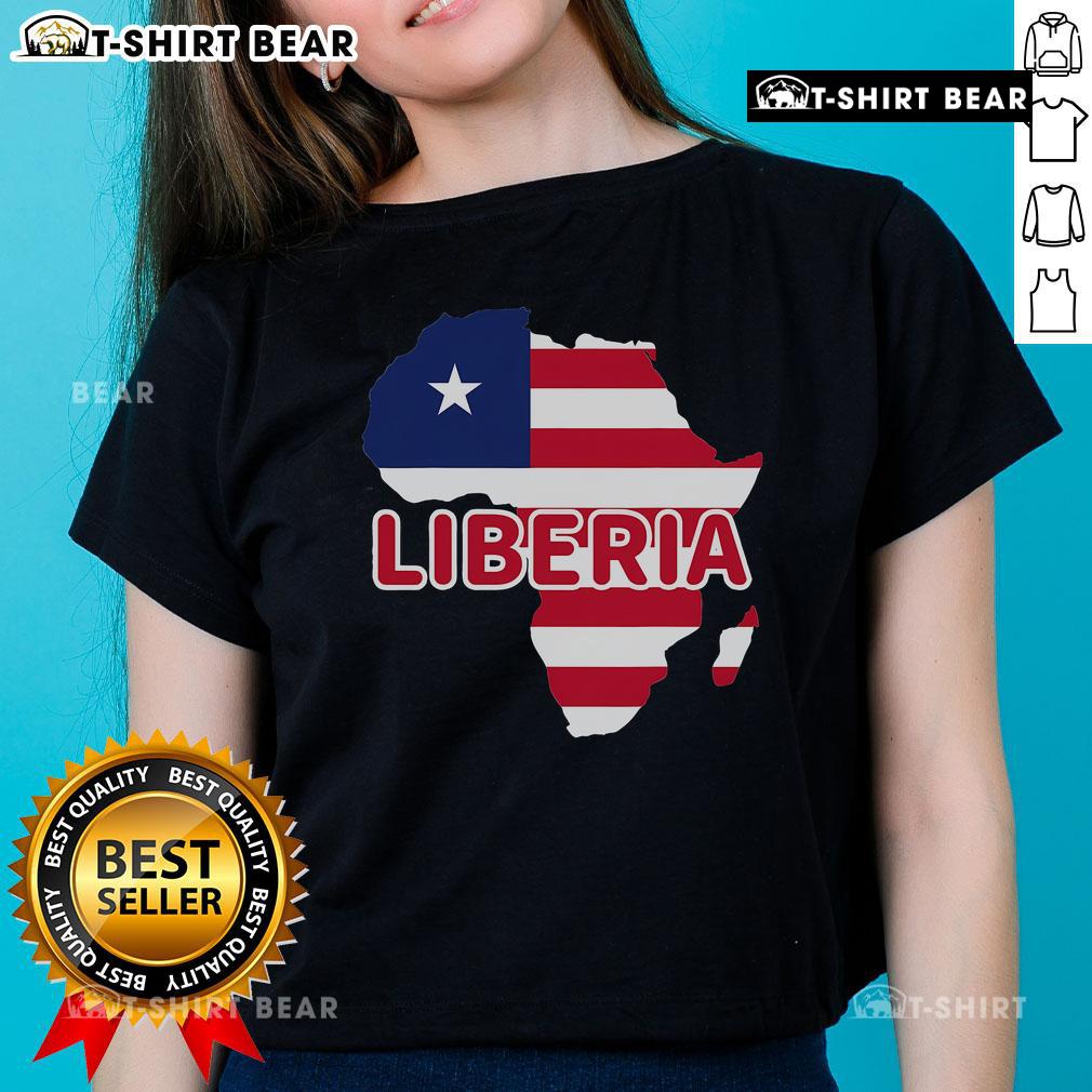Top Liberia Liberian Pride Flag Map Africa Ladies Tee featuring vibrant colors and a stylish design for proud Liberians.