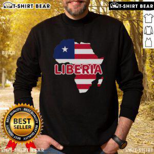 Top Liberia sweatshirt featuring the Liberian pride flag on a map of Africa, perfect for celebrating Liberian heritage.