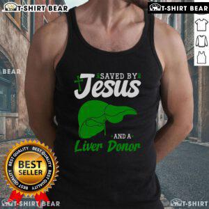 Top liver donor saved by Jesus wearing a liver transplant organ donor tank top, showcasing hope and gratitude in recovery.