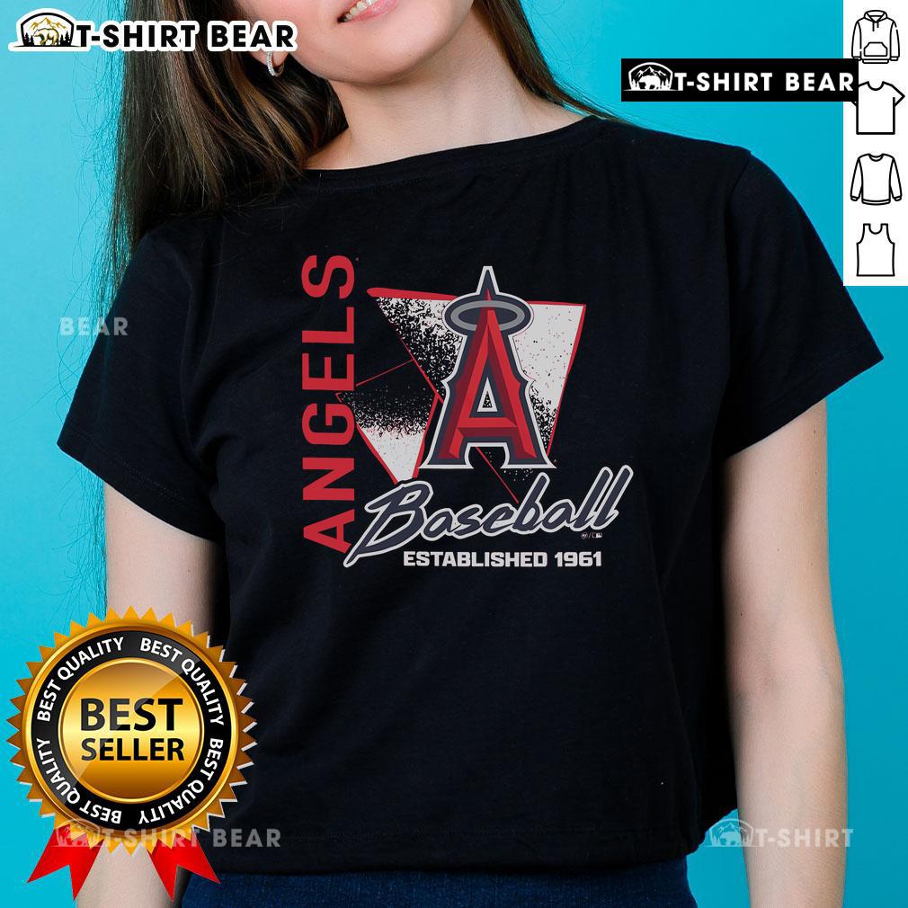 Top Los Angeles Angels side-arm baseball ladies tee established 1961, featuring vibrant team graphics and a stylish fit.