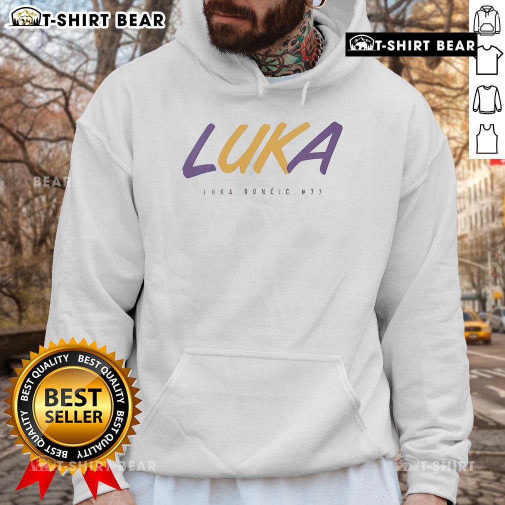 Top Luka Doncic Los Angeles Lakers 77 hoodie featuring vibrant team colors and player name and number design.