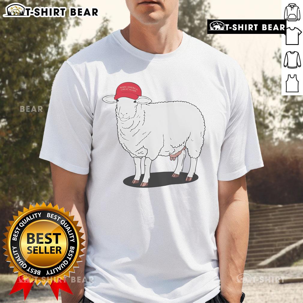 Top Maga Sheep T-Shirt featuring a bold graphic design of a sheep with MAGA slogan, perfect for political apparel.