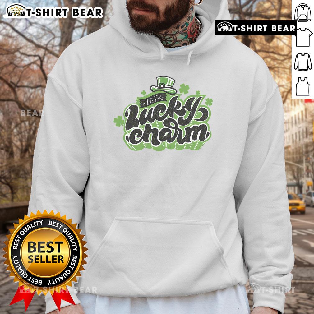 Top Mr. Lucky Charm St. Patrick's Day hoodie featuring a vibrant green design with festive shamrocks and playful text.