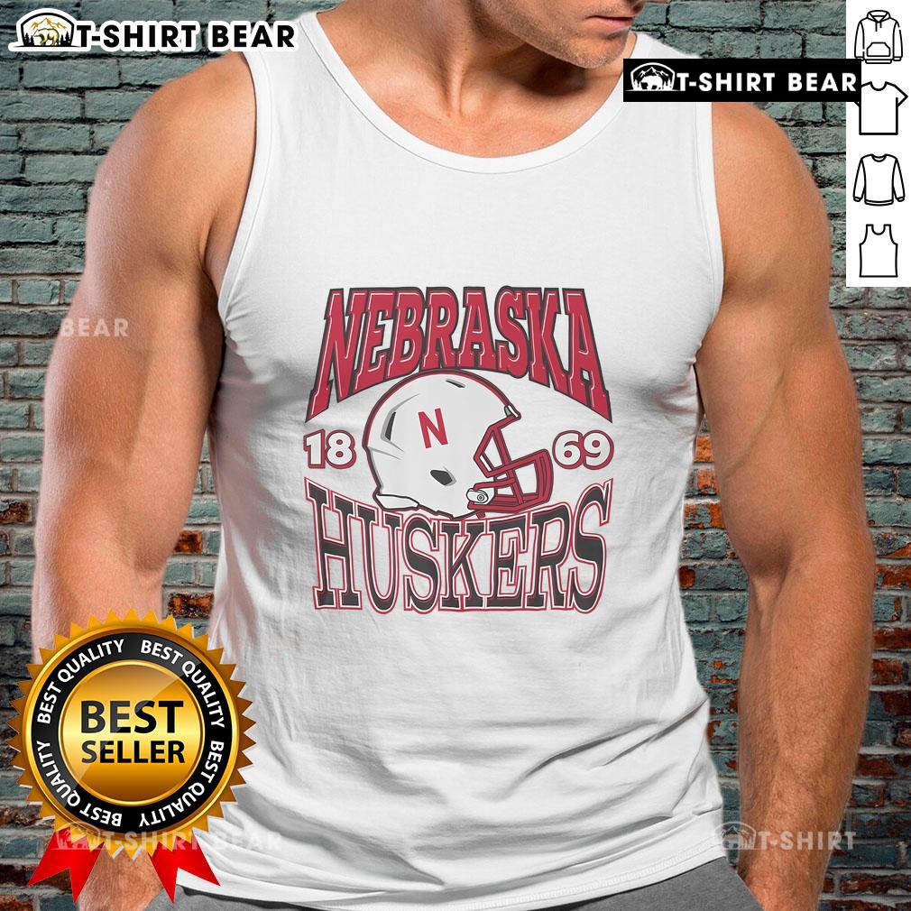 Alt Text: Top Nebraska Cornhuskers classic team helmet tank top for fans, featuring bold team colors and logo design.
