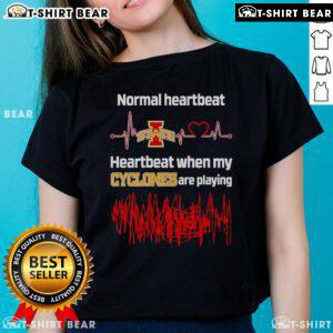 Comparison of normal heartbeat vs. heartbeat during Cyclones game on a ladies tee shirt design.