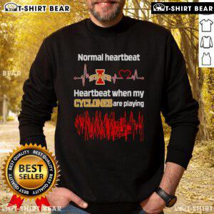 Top normal heartbeat vs heartbeat during Cyclones game on sweatshirt design, showcasing team spirit and excitement.