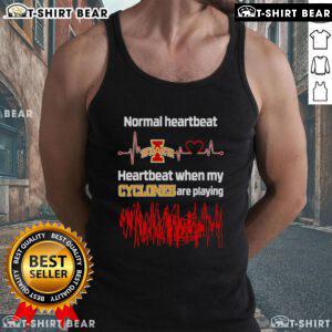 Comparison of top normal heartbeat and heartbeat during Cyclones game wearing a tank top, showcasing excitement and energy.