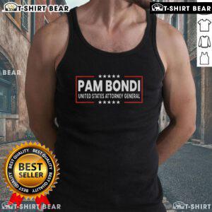 Pam Bondi in a stylish tank top, proudly representing her role as United States Attorney General.