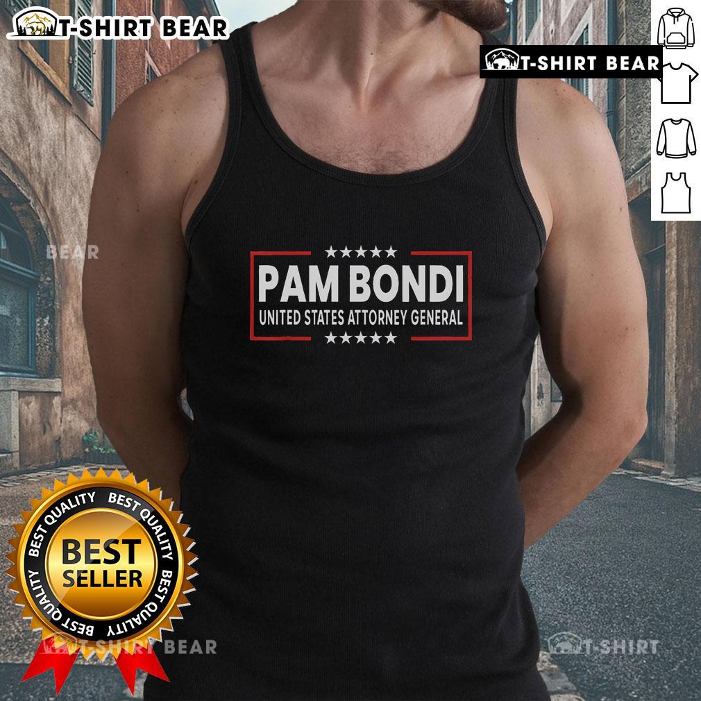 Pam Bondi in a stylish tank top, proudly representing her role as United States Attorney General.