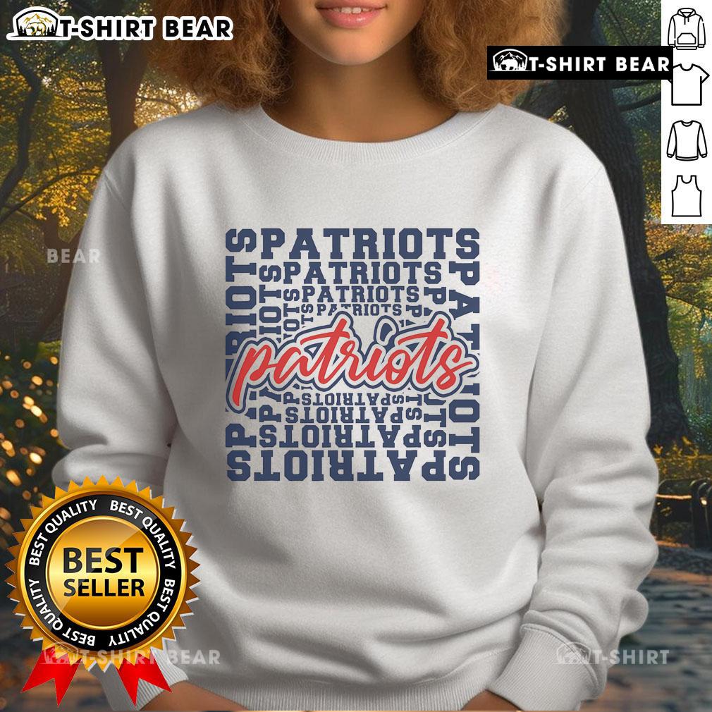 Alt Text: Cozy blue and red sweatshirt featuring 'Top Patriots' slogan, perfect for fans of American pride and style.