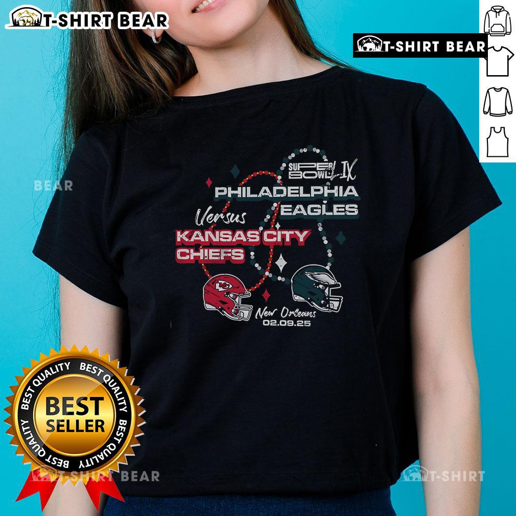 Womens black Philadelphia Eagles 2024 Super Bowl Participant Tee featuring bead design, perfect for game day.