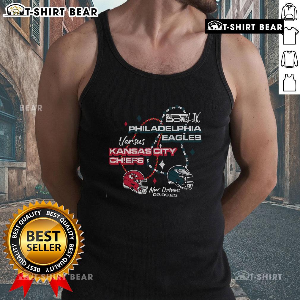Top Philadelphia Eagles Black 2024 Super Bowl Participant Matchup Beads Tank Top showcasing team pride and style.