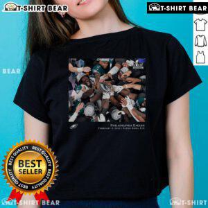 Philadelphia Eagles NFL Flash Features Super Bowl LIX Champions ladies tee showcasing team pride and style.
