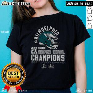 Philadelphia Eagles two-time Super Bowl champions ladies tee, featuring team colors and logo, perfect for fans.