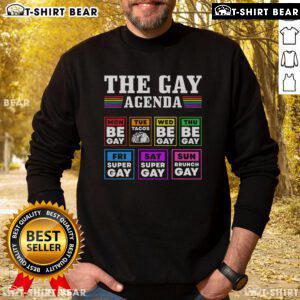 Alt Text: Cozy 'Top Pride Month The Gay Agenda LGBTQ Sweatshirt' showcasing vibrant colors and a bold pride message for celebration.
