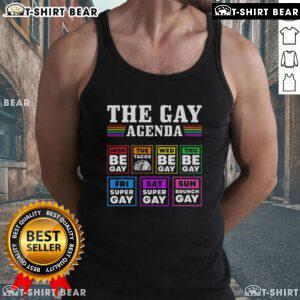 Colorful Top Pride Month LGBTQ tank top featuring 'The Gay Agenda' slogan, perfect for celebrating diversity and pride.