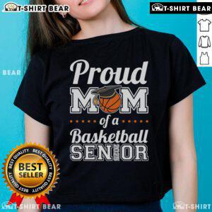 Top Proud Mom of a Basketball Senior 2025 Ladies Tee showcasing pride and support for high school basketball athletes.