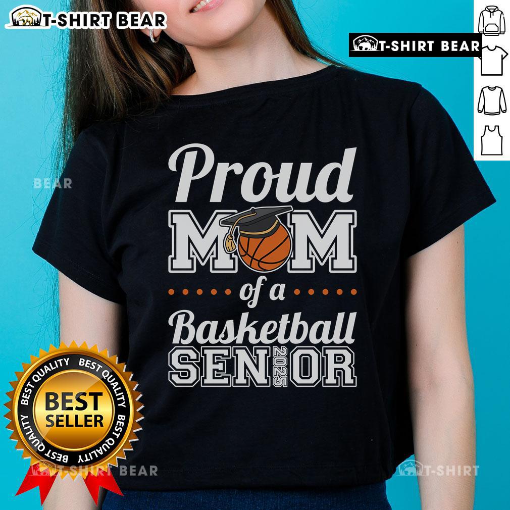 Top Proud Mom of a Basketball Senior 2025 Ladies Tee showcasing pride and support for high school basketball athletes.