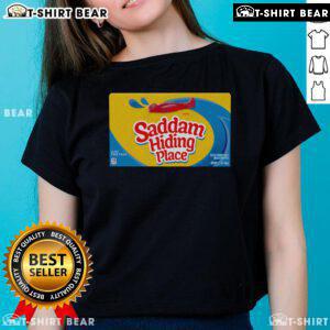 Top Saddam hiding place gummies on a stylish ladies tee, perfect for fans of unique graphic apparel and history.