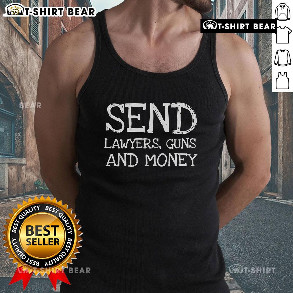 Top Send Lawyers Guns And Money tank top featuring bold graphic design, perfect for casual wear and statement fashion.