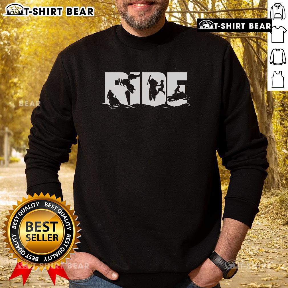 Top snowmobile ride sweatshirt featuring winter sport graphics, perfect for snowmobiling enthusiasts and outdoor adventures.