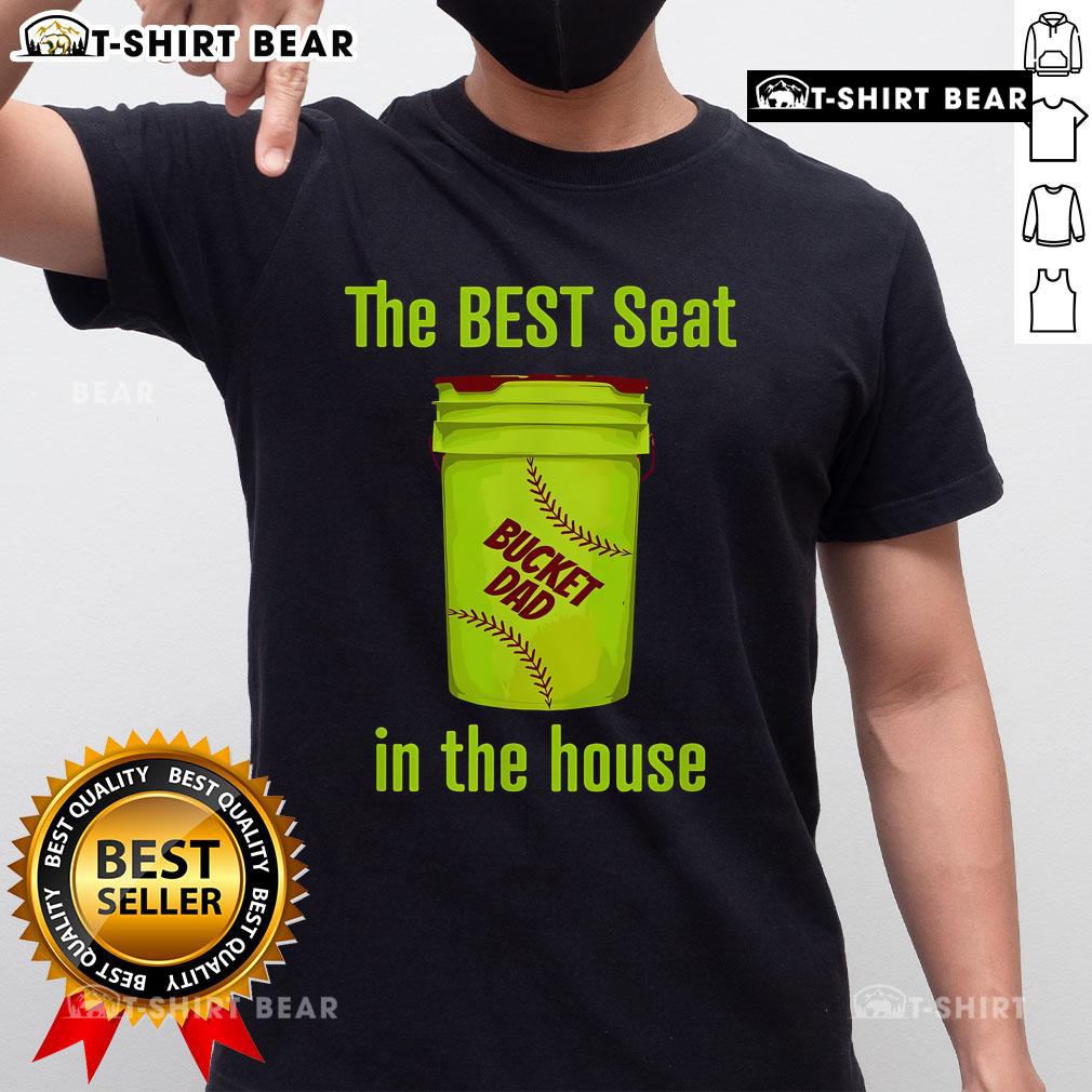 Top Softball Dad T-Shirt featuring 'Best Seat In The House' design with pitcher and catcher graphics. Perfect gift for sports dads.