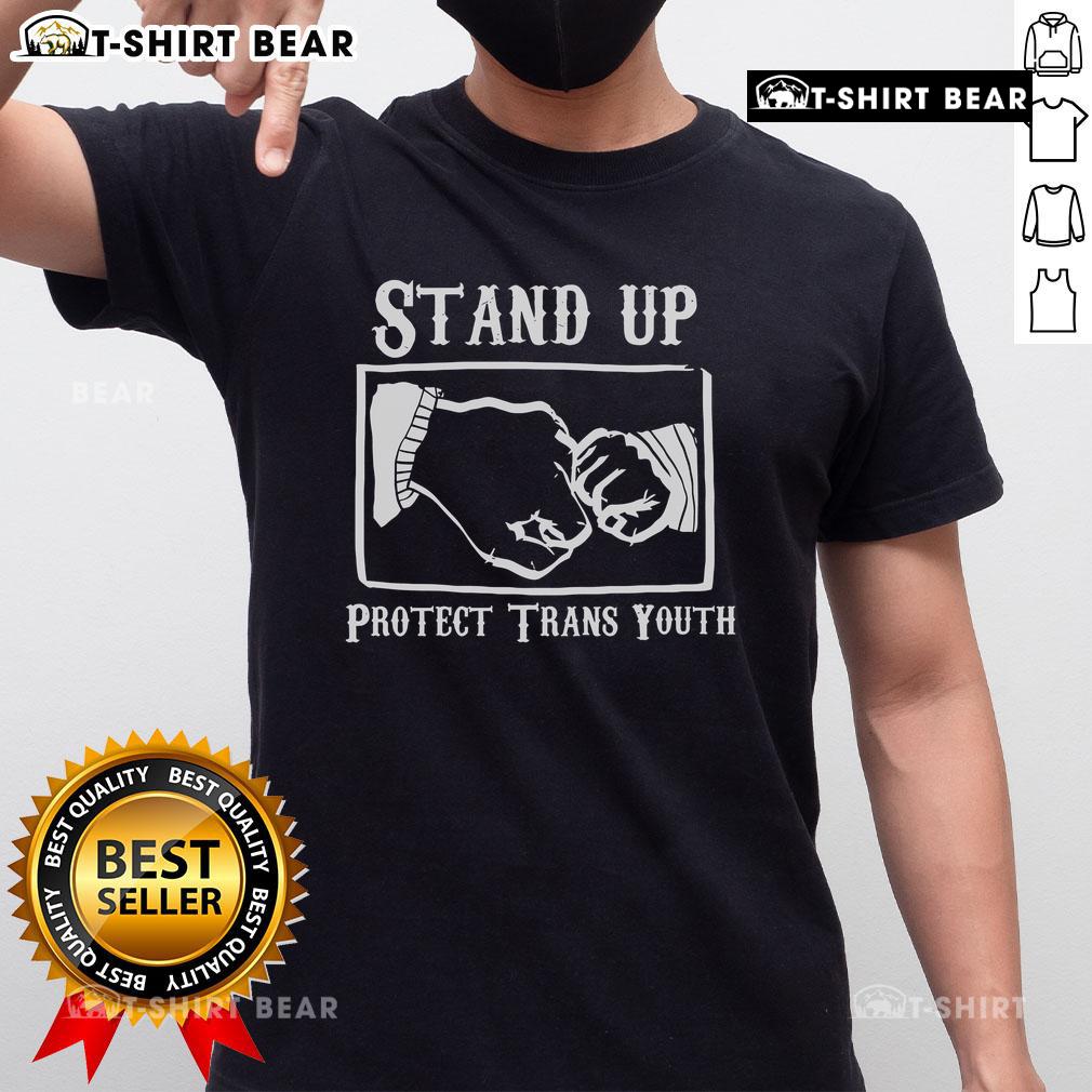 Top Stand Up Protect Trans Youth T-Shirt featuring a bold design advocating for trans youth rights and support.