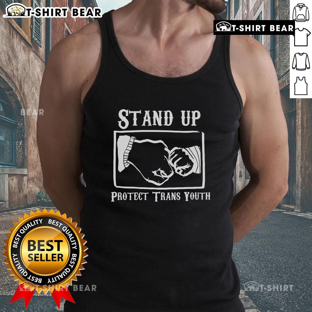 Top Stand Up Protect Trans Youth Tank Top featuring a bold graphic supporting trans rights and youth empowerment.