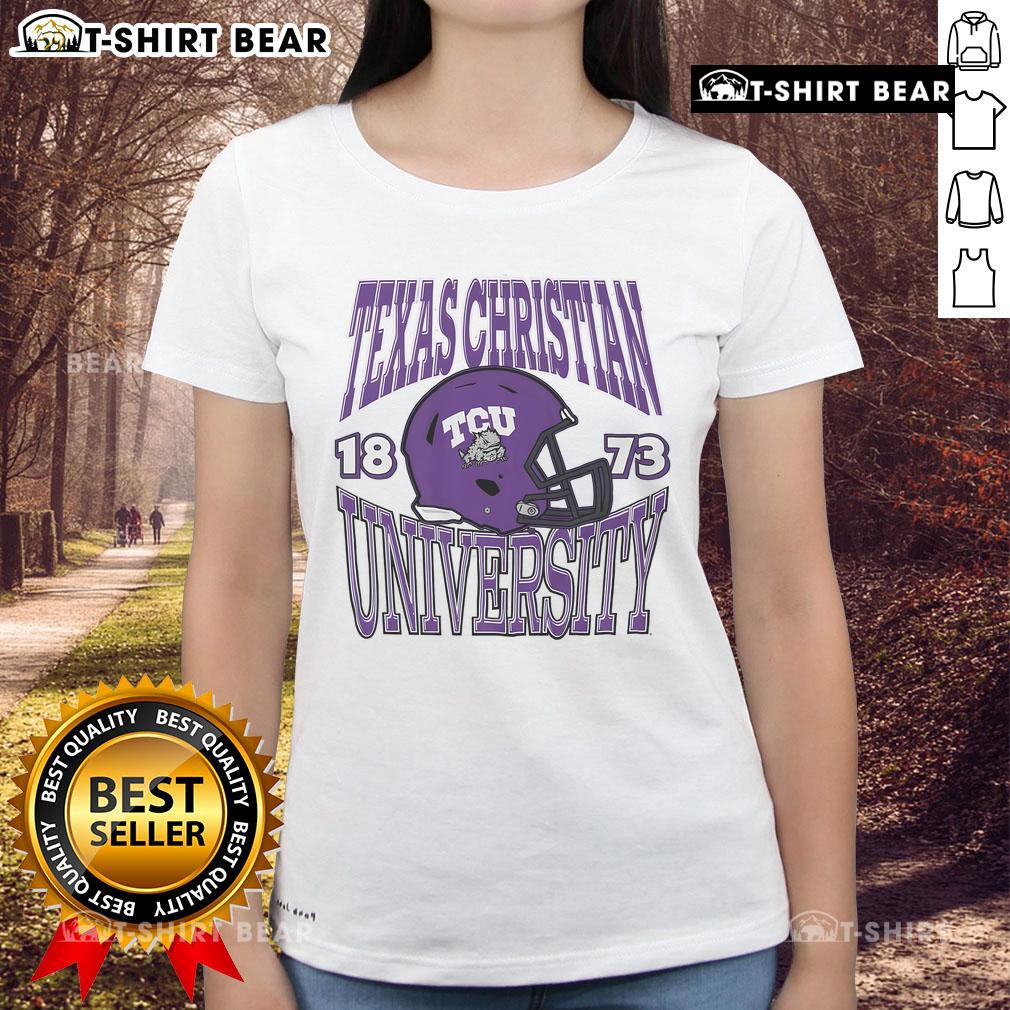 Top TCU Horned Frogs Classic Team Helmet Ladies Tee featuring vibrant colors and stylish design for fans.