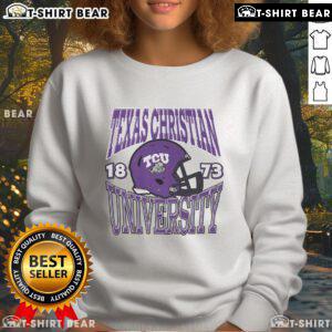 Alt Text: Top TCU Horned Frogs Classic Team Helmet Sweatshirt featuring vibrant team colors and logo for fans and supporters.