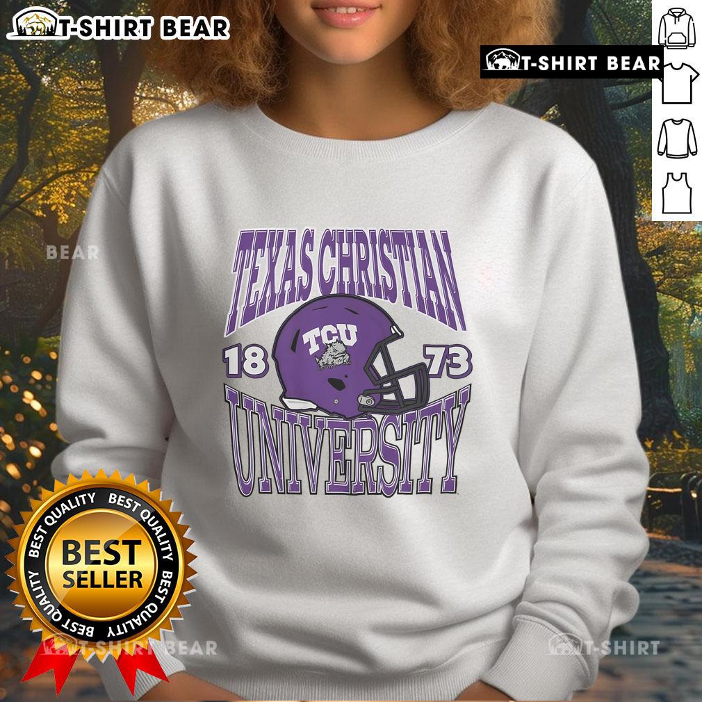 Alt Text: Top TCU Horned Frogs Classic Team Helmet Sweatshirt featuring vibrant team colors and logo for fans and supporters.