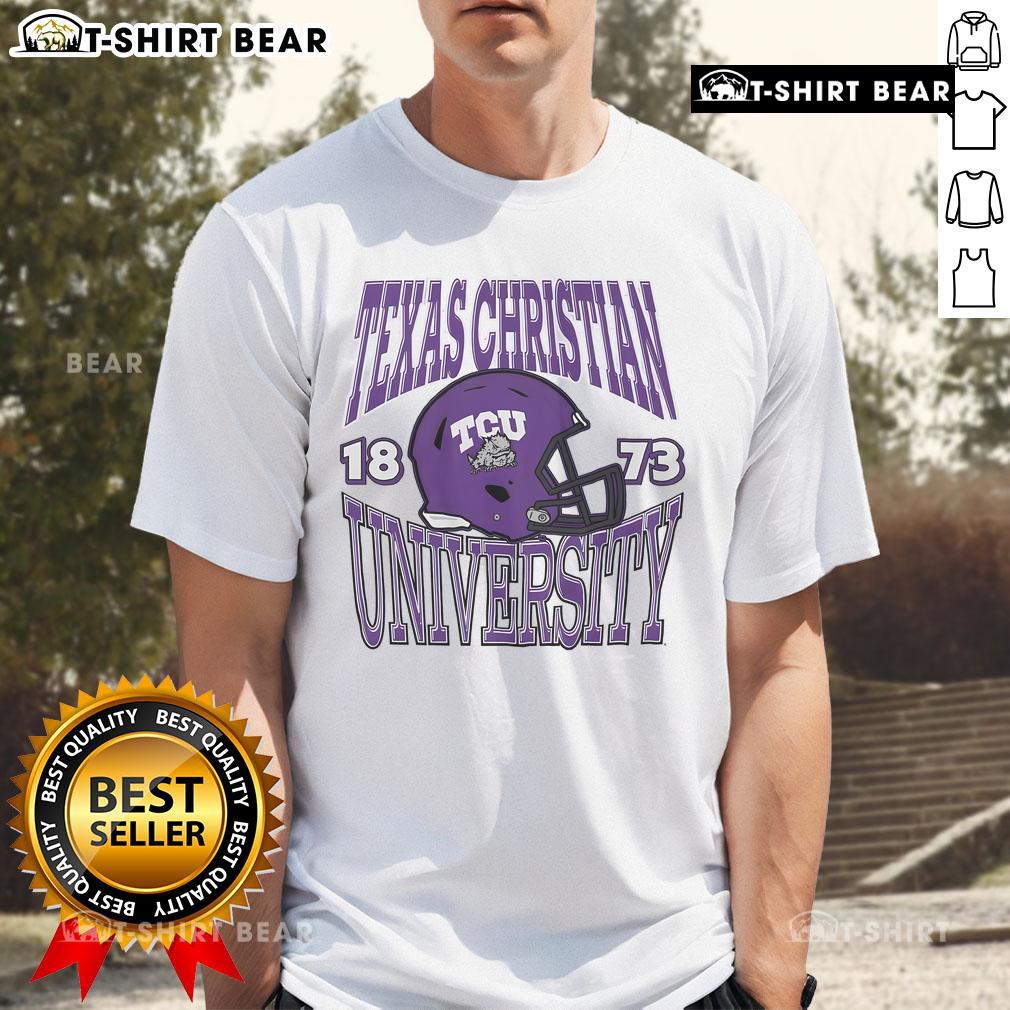Alt Text: Top TCU Horned Frogs Classic Team Helmet T-Shirt featuring vibrant team colors and logo for fans of TCU football.