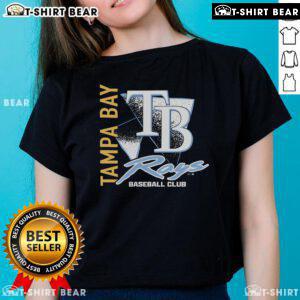 Top Tampa Bay Rays Side Arm Baseball Club Ladies Tee featuring vibrant team colors and stylish design for fans.