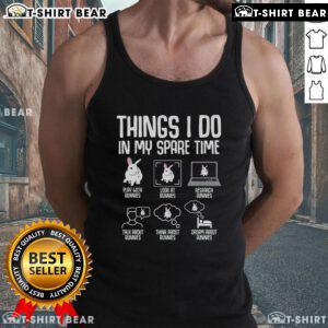 Person wearing a 'Top Things I Do In My Spare Time' bunny rabbit tank top, showcasing playful casual style.