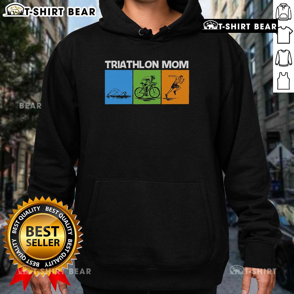 Top triathlon mom art on a cozy sport triathlete hoodie, perfect for proud athletes and supportive parents.