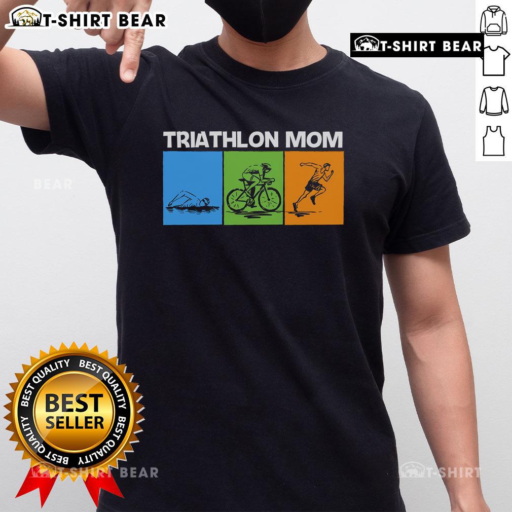 Alt Text: Top Triathlon Mom Art Sport Triathlete T-Shirt design featuring a vibrant graphic celebrating triathlete moms.