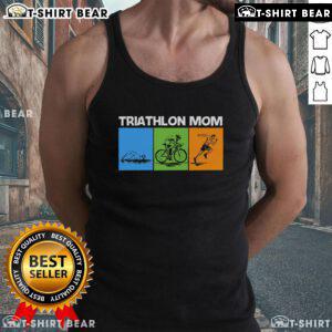 Top Triathlon Mom Art on a sporty tank top, celebrating athleticism and motherhood for triathletes.