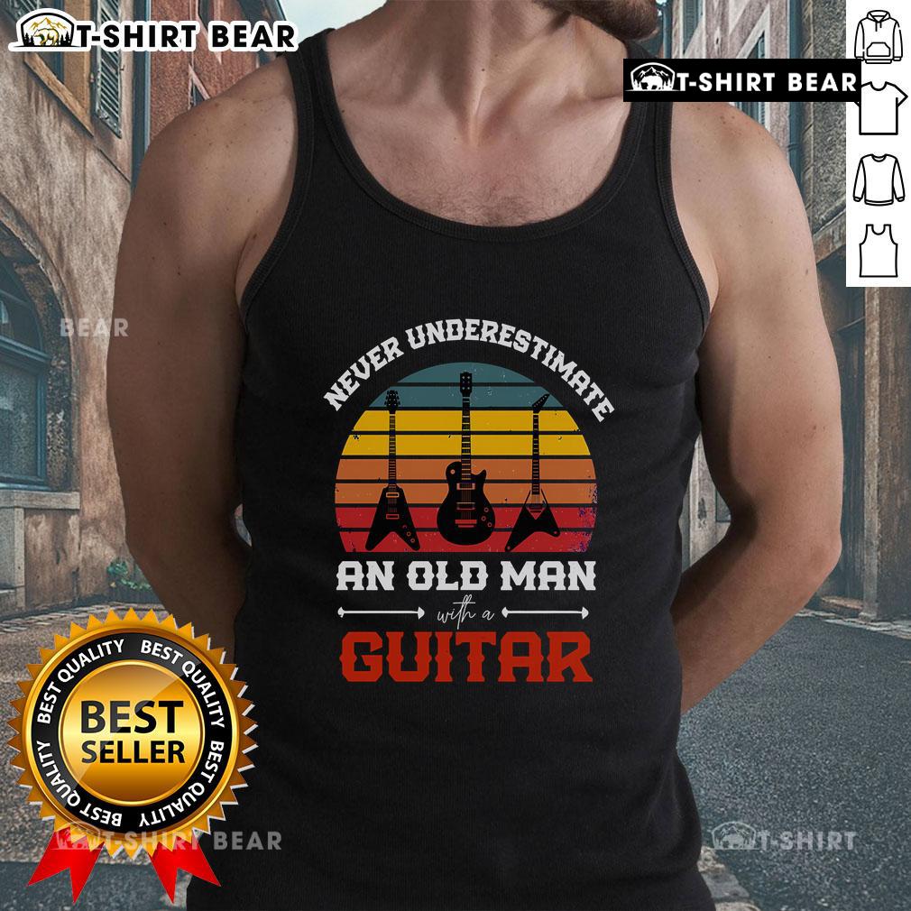 Cool musician in a tank top playing a vintage guitar, showcasing the top vintage music style with retro vibes.