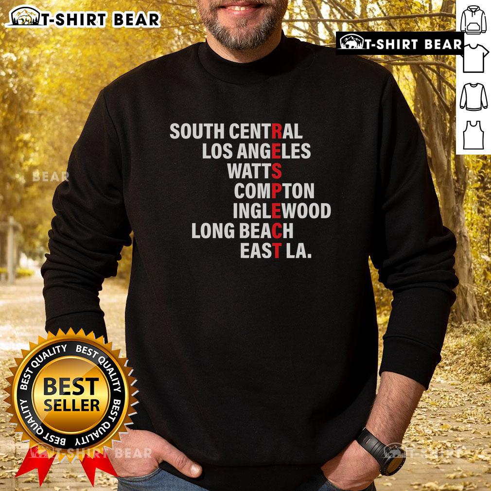 Top West Side Respect sweatshirt featuring Los Angeles, Watts, Compton, and Long Beach graphic design.