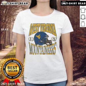 Alt Text: Classic West Virginia Mountaineers ladies tee featuring the iconic team helmet design for fans and sports enthusiasts.