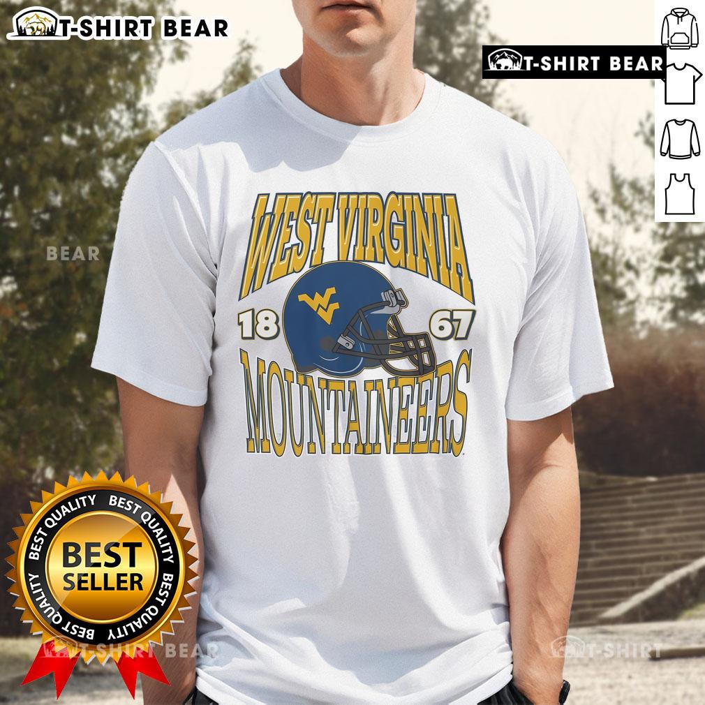 Top West Virginia Mountaineers classic team helmet t-shirt featuring vibrant colors and logo, perfect for fans and collectors.