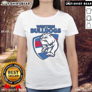 Top Western Bulldog football team ladies tee featuring team colors and logo, perfect for fans and game day wear.