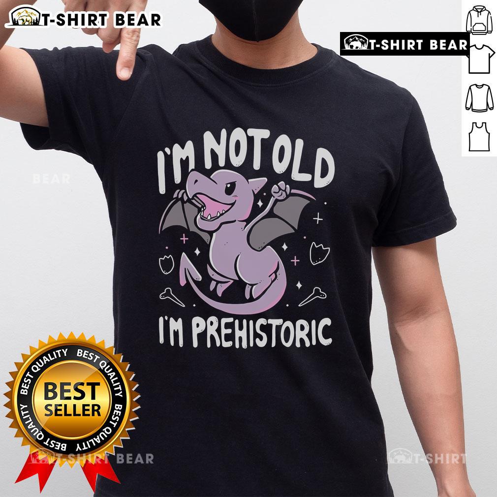 Alt Text: Cute dragon t-shirt featuring the phrase I'm Not Old I'm Prehistoric for a fun and playful look.