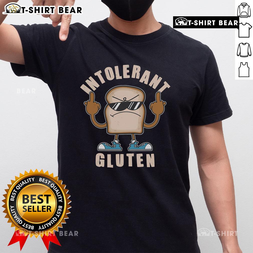 Funny gluten intolerant t-shirt featuring humorous design, perfect for those with gluten sensitivity and a love for laughs.
