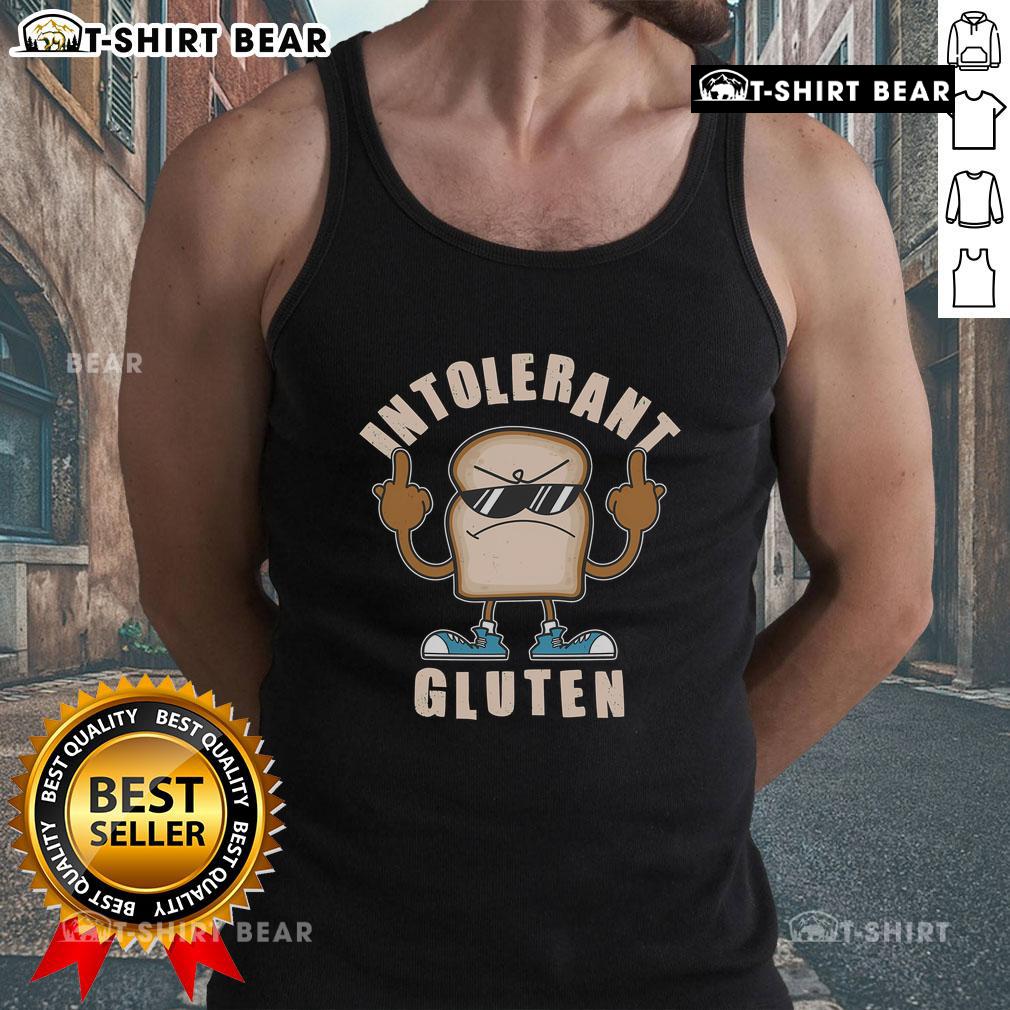 Funny gluten intolerant tank top featuring humorous text, perfect for those who love gluten-free lifestyle and casual wear.