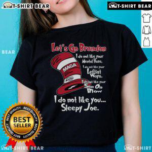 Good Lets Go Brandon MAGA Ladies Tee featuring bold text and patriotic colors, perfect for expressing conservative pride.