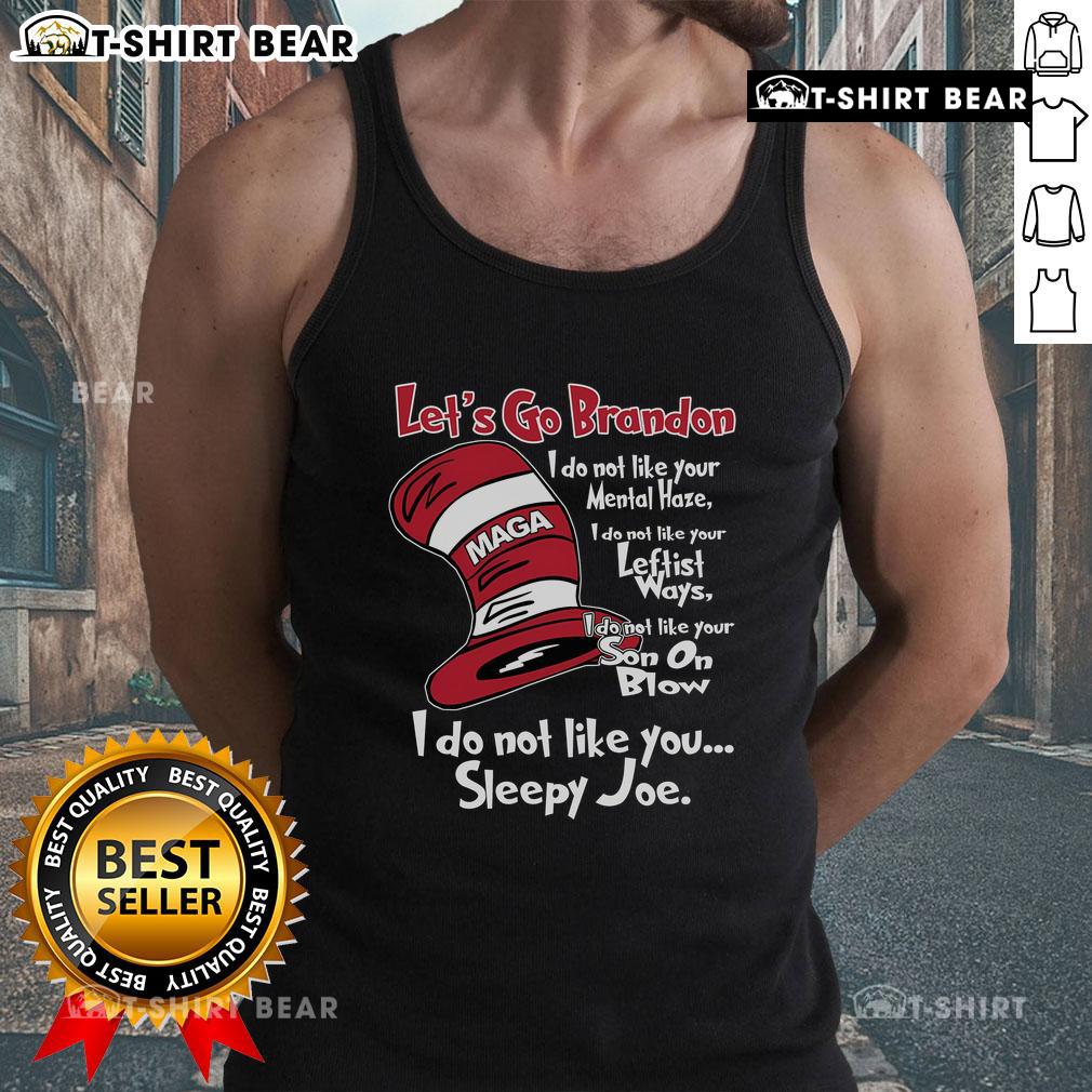 Good Let's Go Brandon MAGA tank top featuring bold text design, perfect for political rallies and summer wear.