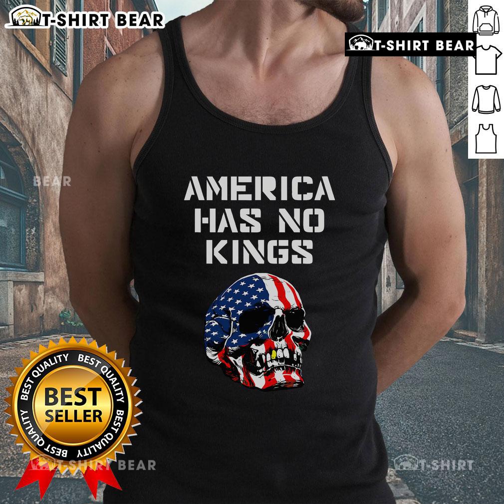 Hot America Has No Kings tank top featuring a skull graphic and United States flag design, perfect for patriotic summer wear.
