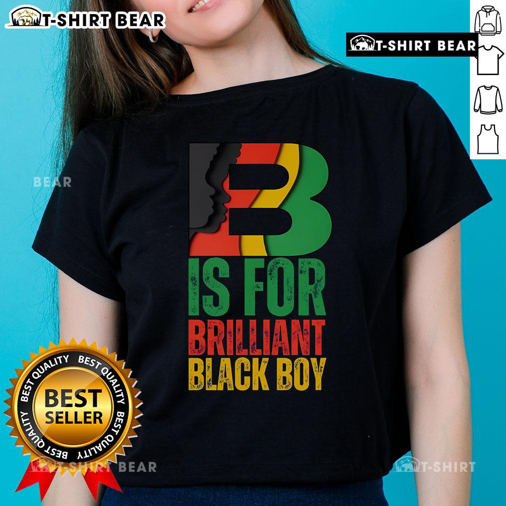 Hot B is for Brilliant Black Boy Black History Month Ladies Tee showcasing vibrant design celebrating Black heritage.