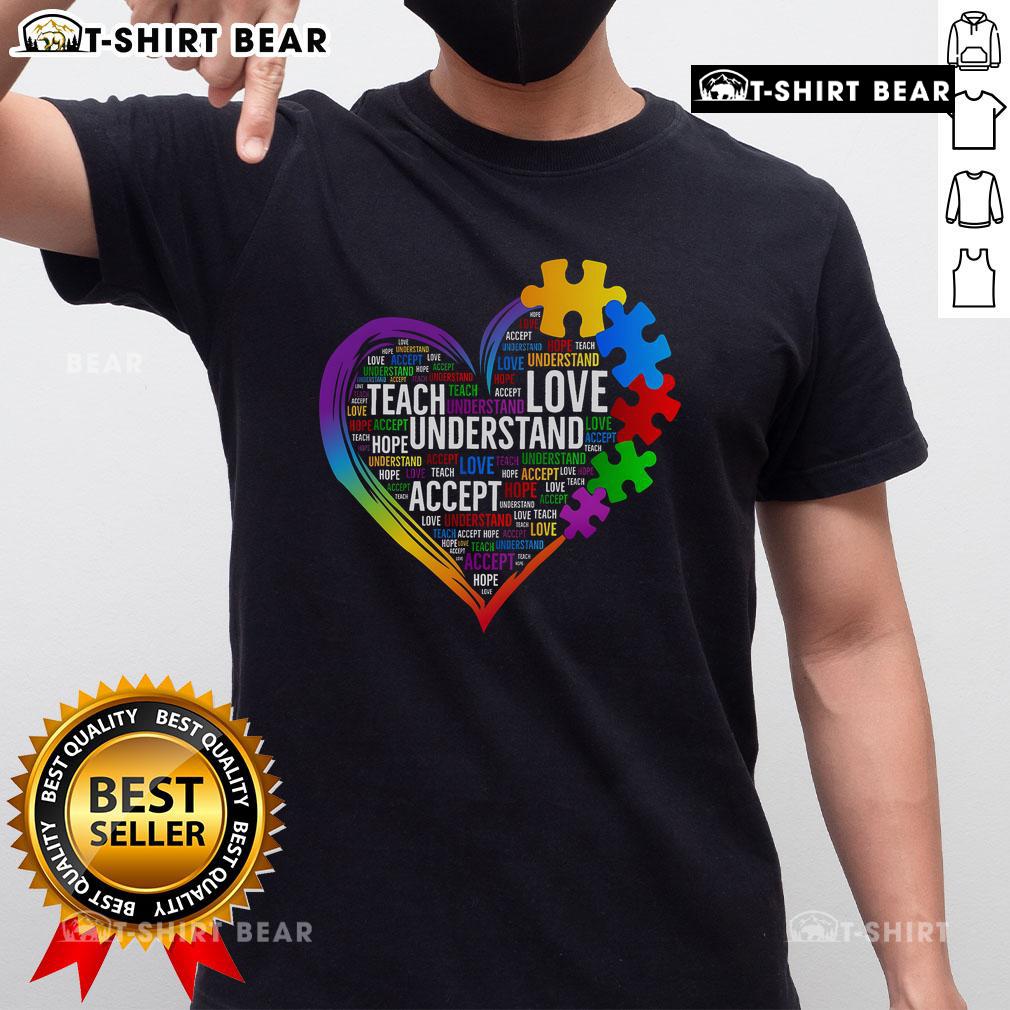 Nice Autism Awareness Heart Teacher T-Shirt featuring a colorful heart design promoting autism acceptance and support.
